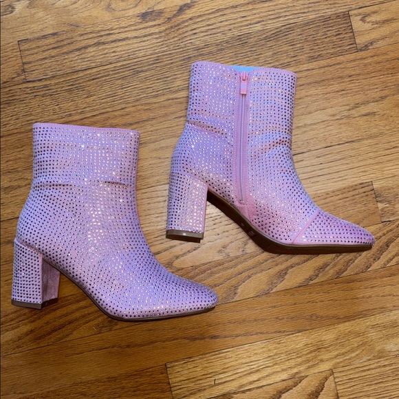 Top Moda *NEW* HESTER-15 Ankle Boots Block Heel Rhinestone Bling Pink Zipper 10 - Picture 8 of 16